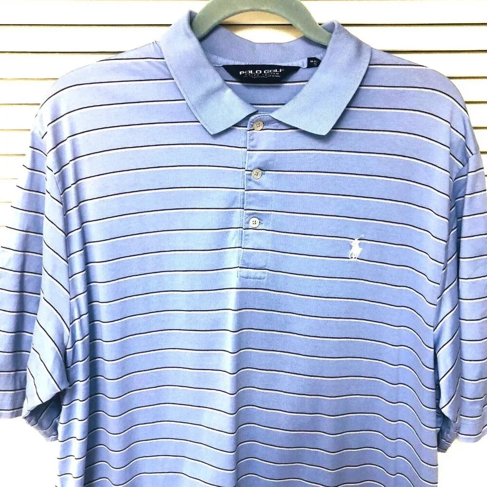Ralph Lauren Polo Golf Shirt Men's L Cotton Lavender Stripe Embroider Polo Pony‎